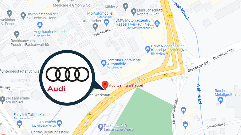 Wegbeschreibung zum Audi Zentrum in Kassel